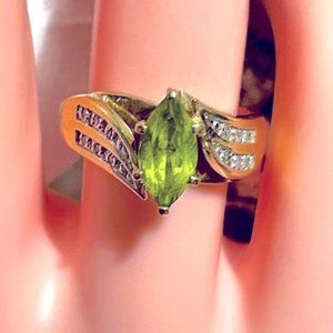 Beautiful 14k Solid Yellow Gold 1ct tw Real Diamonds 2ct Natural Peridot Ring